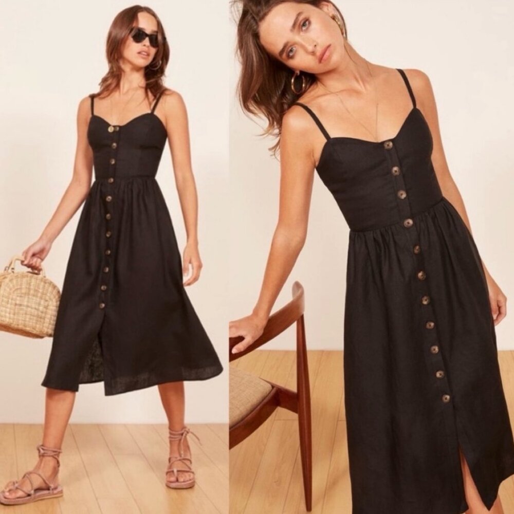 Reformation Thelma Button-Front Linen Midi Dress